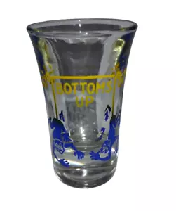 Vintage Mid Century Mod Barware Shot Glass Blue MONKEY BOTTOMS UP 3" Man Cave - Picture 1 of 7