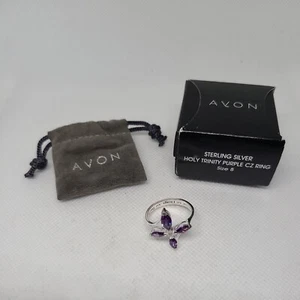 2016 Avon Purple CZ Holy Trinity Cross Sterling Silver ring Size 8 - Picture 1 of 5