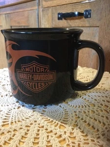 Harley Davidson Coffee Mug.  Black And Orange.  4" Diameter X 3.25" High. - Picture 1 of 6