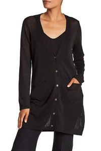 Cardigan maglione Eileen Fisher nero maglia lino cotone bottoni M - Foto 1 di 10