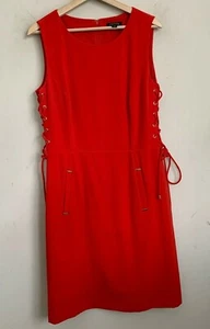 Tahari Arthur Levine Sheath Dress Sleeveless Lace-Up Tie Seams Pockets Lined 12 - Picture 1 of 9