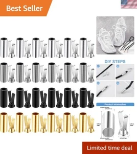 52 Sets Alloy Shoelace Tips in Black, Gold, Silver & Gun - Easy Installation - Picture 1 of 9