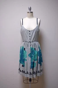 ANTHROPOLOGIE KNITTED DOVE Block Printed Linen Corset Sundress Size 8 - Picture 1 of 1