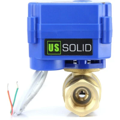 U.S. Solid Motorized Ball Valve 1/2in Full Port Brass 85-265V AC NC Auto Return