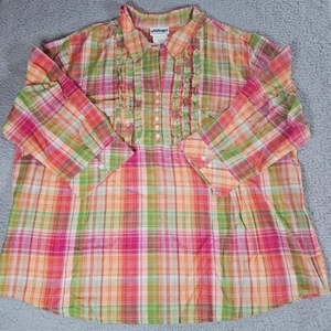 National Shirt Woman’s Size 3X Plaid Collared V Neck Ruffles Long Sleeve New - Picture 1 of 12