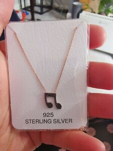 Silver Cubic Zirconia Musical Note Necklace Pendant Chain Jewellery Gift For Her
