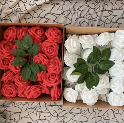 Red And White 3” Foam Roses - Image 1 of 4