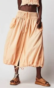 Free People All The Things Bubble Hem Skirt Smocked Peach Orange NWT Large - Picture 1 of 6