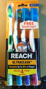 REACH Ultra Clean Soft Toothbrush Ergonomic Lightweight Handle 4 Count Pack - Picture 1 of 1