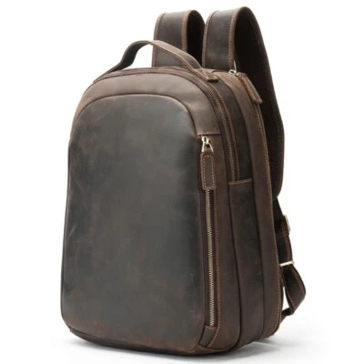 Mochila masculina de couro retrô de grande capacidade bolsa de computador mochila externa - Imagem 1 de 4