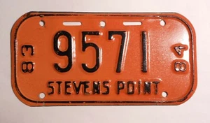 Vintage Wisconsin 1983-84 Stevens Point Bicycle License Plate - Bild 1 von 1