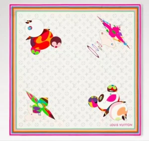 LOUIS VUITTON Takashi Murakami TM Carre70 Super Flat Scarf 100%Silk Multicolor - Picture 1 of 10
