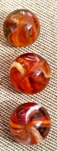 OLD TOY MARBLES 3 no .51'', .5'', .48'' with 4 veins burnt orange crease pointal - Picture 1 of 20