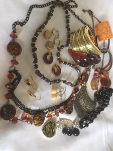 Grandmas Estate Jewelry Lot High End (f15)15 Items Faux Tortoise, Faux Amber - Picture 1 of 9