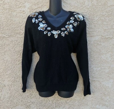 Suéter De Colección Años 80 Work In Progress Lentejuelas Gladys Bagley Glam Rock Seda Angora M Foto 1 de 4