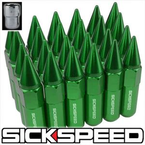 SICKSPEED 24 GREEN SPIKED ALUMINUM 60MM LOCKING LUG NUTS FOR WHEELS 14X1.5 L38 - Picture 1 of 1