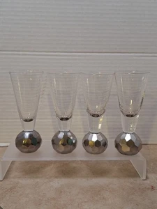 Vintage Golf Ball Disco Ball Solid Base 4" Shot Glasses Man Cave Set Of 4 - Picture 1 of 7
