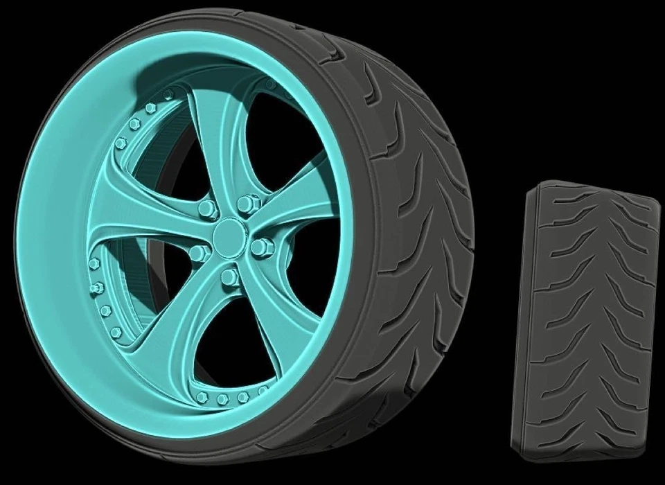 Set di 4 ruote e pneumatici in resina 24 diametro 27 mm non assemblati - Immagine 1 di 1