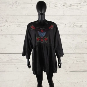 GUDRUN SJODEN Women's Black Loose Fit Embroidered Floral Blouse Top Tunic XL - Picture 1 of 24