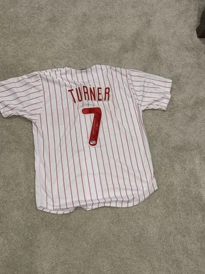 Trea Turner Autographed Phillies Pinstripe Jersey BAS Witnessed Custom #7 - Image 1 of 3