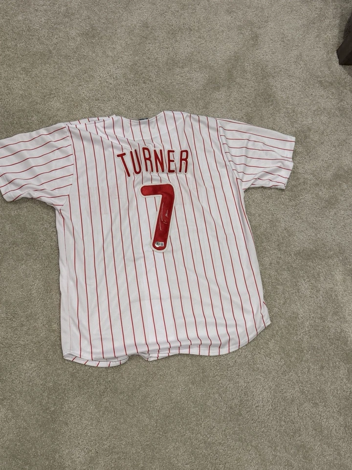Trea Turner Autographed Phillies Pinstripe Jersey BAS Witnessed Custom #7 - Image 1 of 3