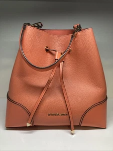 Michael Kors Mercer Gallery Medium Pebbled Leather Shoulder Bucket Bag Peach - Picture 1 of 24