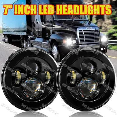 Pair 7 Inch Round Led Headlights Black For Freightliner Century Class 1996-2011 - Image 1 of 4