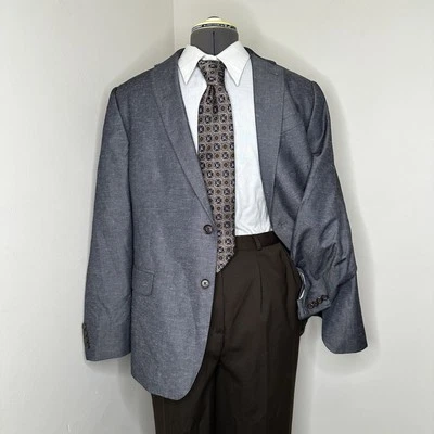 J Ferrar Mens 40S 44" Blazer Sport Coat Suit Jacket Gray 2 Button Linen Blend - Image 1 of 4