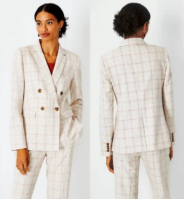 ANN TAYLOR $208 Double Breasted Plaid Tailored Blazer Light Green/Pink Size 6 - Image 1 of 4