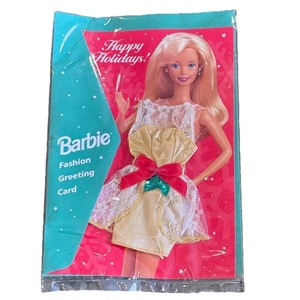 Biglietto Auguri Vintage 1995 Barbie Moda Buone Feste Mattel Sigillato Verde Rosso Nuovo - Foto 1 di 5