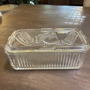 Vintage Ribbed Federal Glass Refrigerator Dish Veggie EUC - Picture 1 of 11