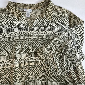 Catherines Damen Größe 3X Tunika Popover Bluse Geometrische Streifen 3/4 Arm Grün - Bild 1 von 7