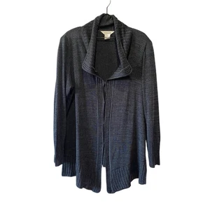 Exklusiver Misook einfarbiger dunkelgrauer Strickpullover Blazer Hakenösen Damen Gr. L - Bild 1 von 6