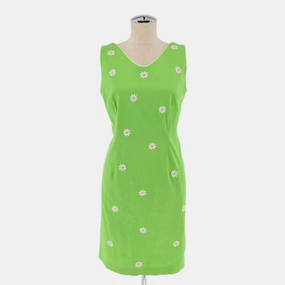 Vestido De Colección SAG HARBOR Verde Bordado Talla 10P Margarita Algodón Vibrante Brillante Boho Foto 1 de 4