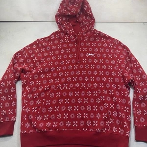Nike Men Red Fleece Geometric AOP Hoodie Size XL - Picture 1 of 18