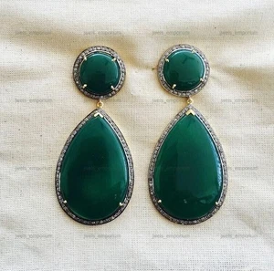 Pendiente de piedras preciosas de ónix verde pavé diamante colgante... - Imagen 1 de 9