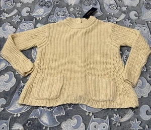 Polo Ralph Lauren Cable Knit Sweater Front Pocket Back Button Girls Size 7 NWT - Picture 1 of 13