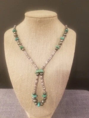 Collar de cuentas vintage nativas/suroeste/occidentales turquesa, Heishi, esterlina 22" Foto 1 de 4
