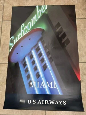 US Airways Usair Airlines Miami Beach Surfcomber Hotel Neon Sign Travel POSTER  - Image 1 of 4