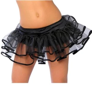 Black Petticoat with Trim Tutu Mesh Double Layered Dance Party Costume 1600 - Picture 1 of 3