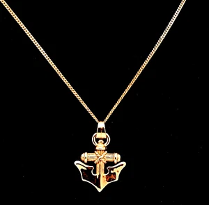 RARE JAMES AVERY NAUTICAL 14K GOLD ROPED ANCHOR PENDANT & NECKLACE - Picture 1 of 9