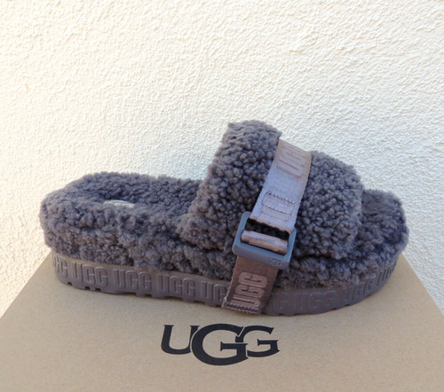 SANDALI UGG SHADE FLUFFITA PELLE DI PECORA FLUFF SLIDE PLATFORM US 10 EUR 41 ~NUOVI CON SCATOLA