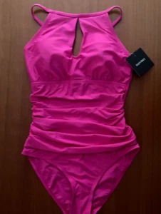 $98 Ellen Tracy Women's Keyhole High Neck 1pc Swimsuit Love Potion NWT Size 8 - Picture 1 of 5