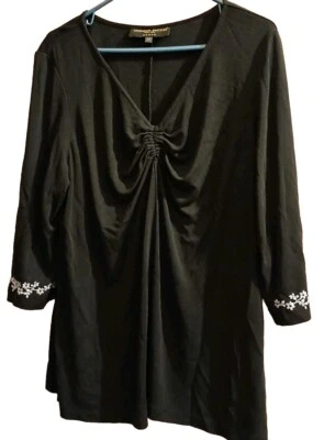 Blusa Top Negra Mangas Bordadas Vintage Donna Ricco NY Para Mujer Talla 20  Foto 1 de 4