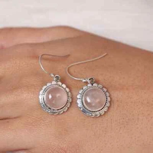 Increíble Rosa Cuarzo Gema 925 Plata de Ley Hecho a Mano Pendientes - Imagen 1 de 5