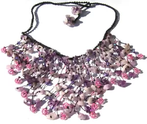 Kette 120x Amethyst Kaskaden geknotet lila grau weiß 44 oder 47cm tragbar - Picture 1 of 6