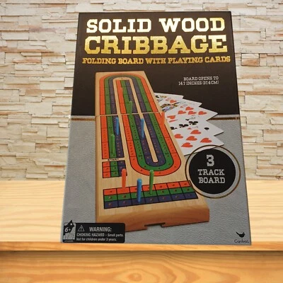 Solid Wooden 3-Track Cribbage Board w/ Playing Cards by Cardinal Games - Image 1 of 3