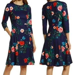 Eliza J Blue Floral Fit and Flare Dress Size 4 – Cocktail, Wedding Guest, NEW - Picture 1 of 11