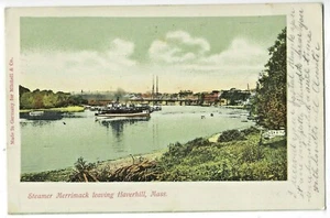 (3005) 1906   P/C STEAMER "MERRIMACK" LEAVING HAVERHILL, MASS  CANCELS - Picture 1 of 2