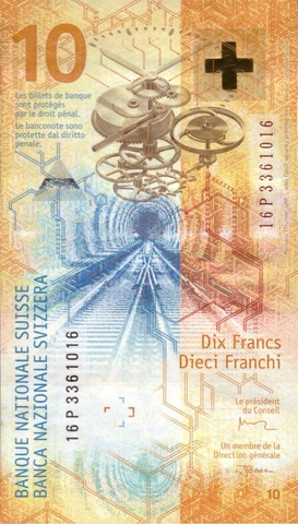 SWITZERLAND 10 FRANCS 2017 P-75 UNC Cover